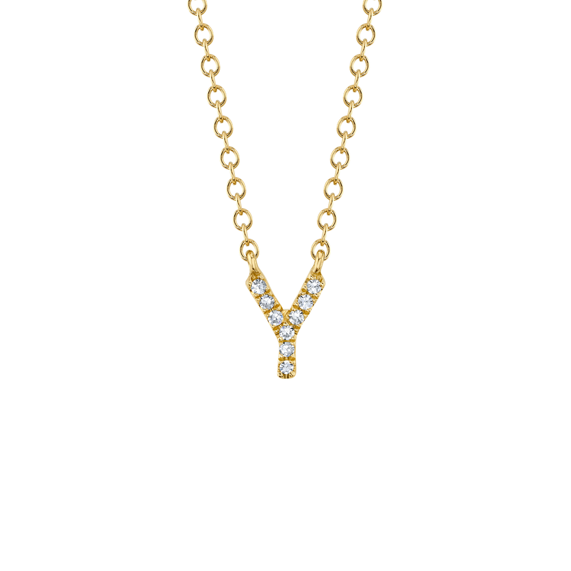 Collier initiale lettre Y en or jaune avec pavé de diamants